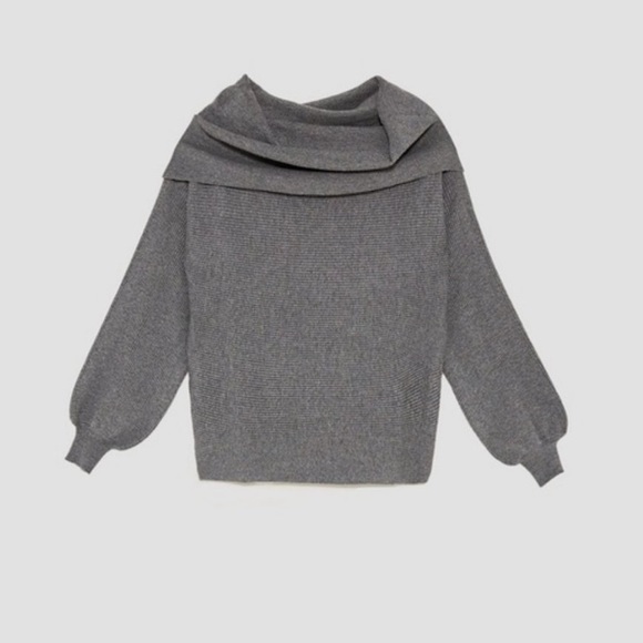 Zara Knit Off the Shoulder Grey Knit Sweater - Picture 2 of 4